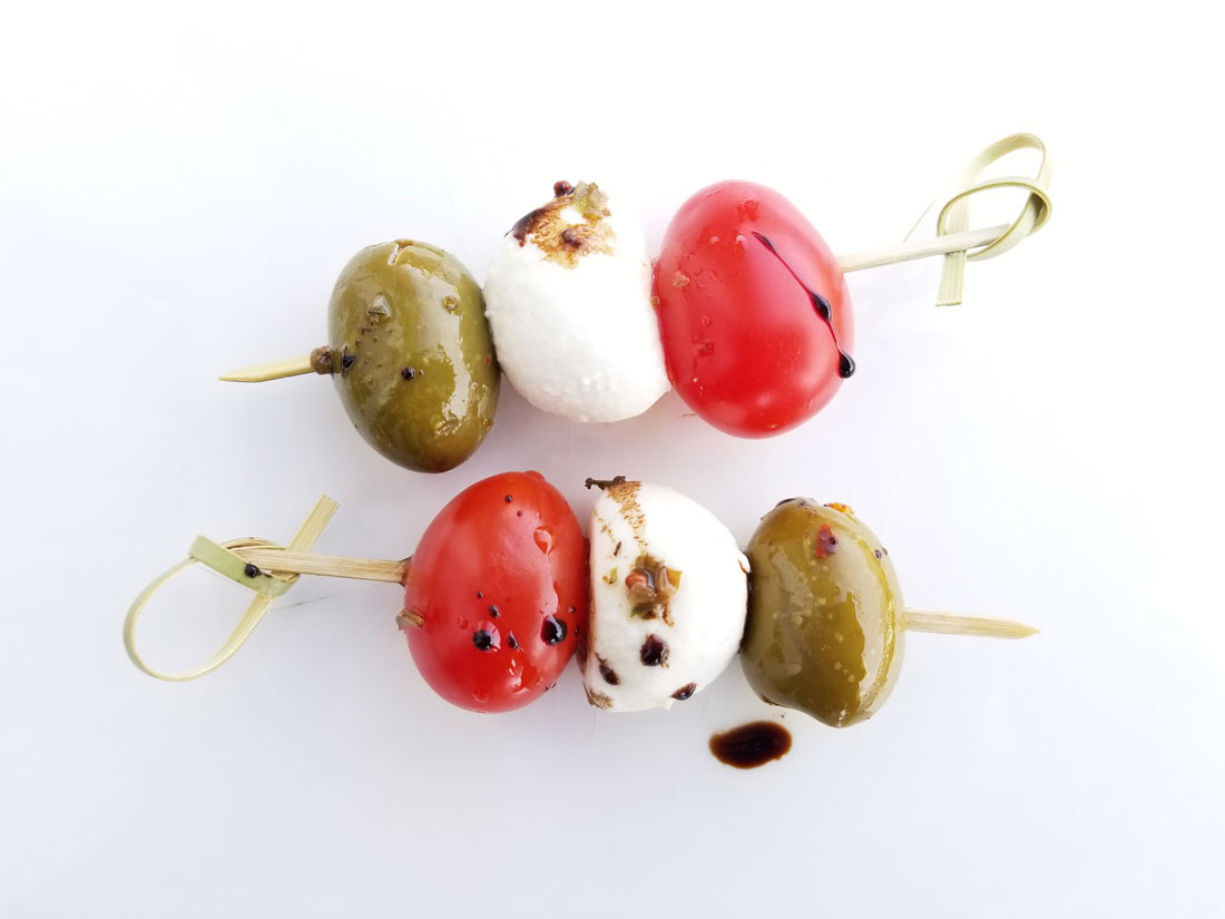 Tomato, Sicilian Olive and Bocconcini Skewer
